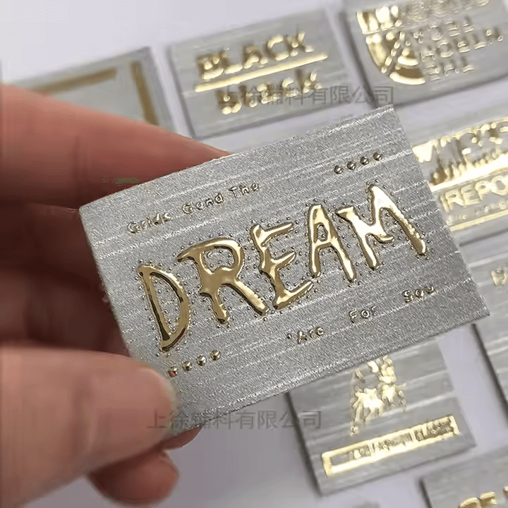 Gold and silver hot stamping leather label