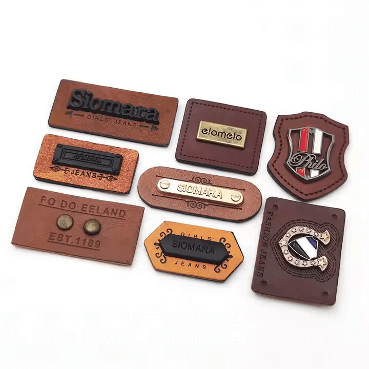 oval brand labels wood leather metal​