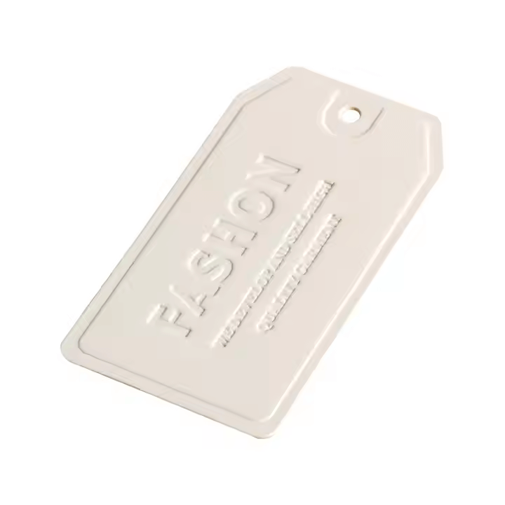 white embossed hang tags​