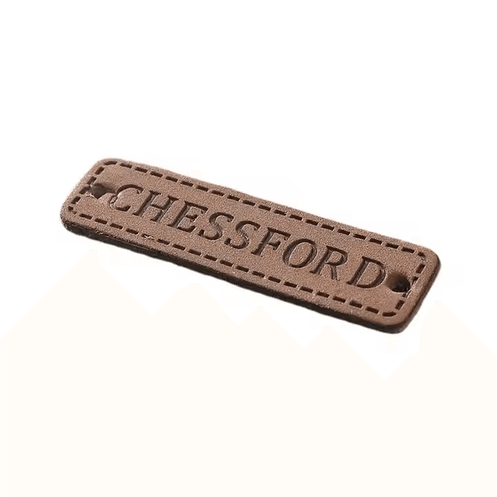 woven clip label on leather back strap​
